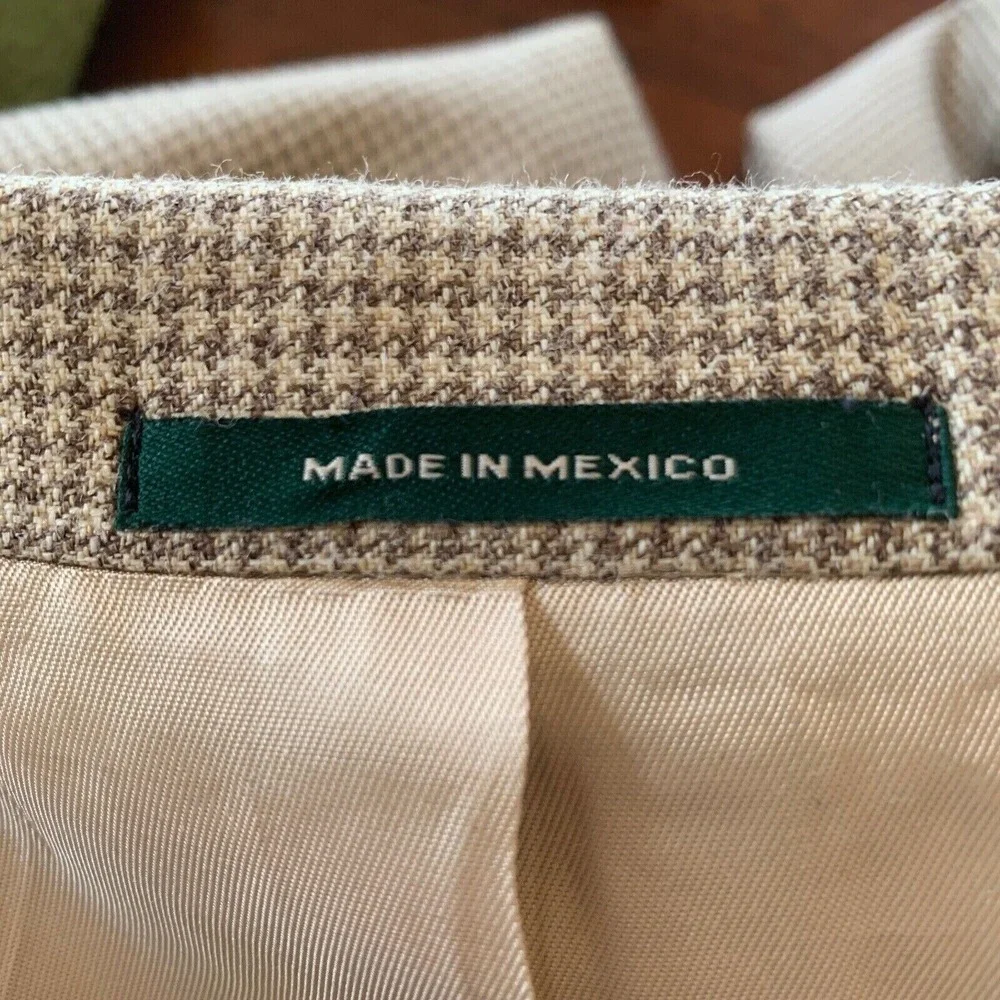 Palm‎ Beach Houndstooth Mens Beige Blazer Silk Wool Blend Sport Coat Jacket 42L